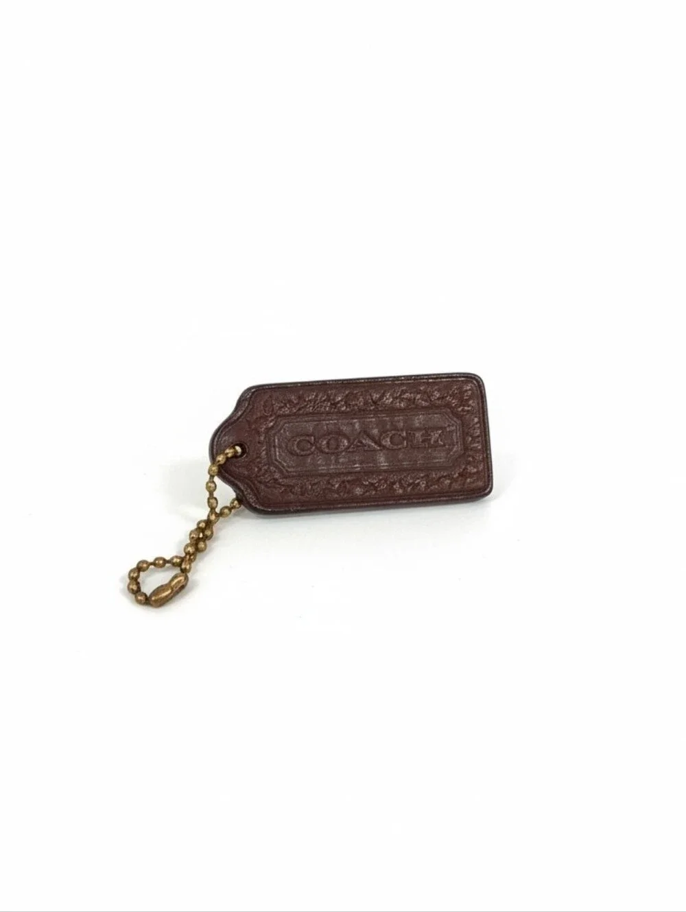 Coach Vintage 1990s Dark Brown Leather Two Sided Hangtag W/Brass HW Like New